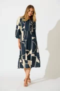 Calissa Midi Dress in Navy Linen Blend