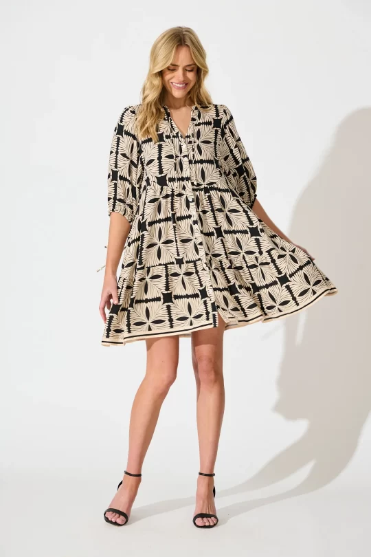 Emelyn Smock Cream Black Tile