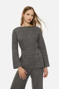 Long belted sweater